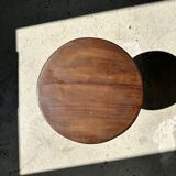 Tripod stool in upcycled teak with flat top - Small tripod stool in solid brown wood with circu seat