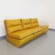 Suite de 3 chauffeuses Roche Bobois vintage en cuir jaune moutarde années 70