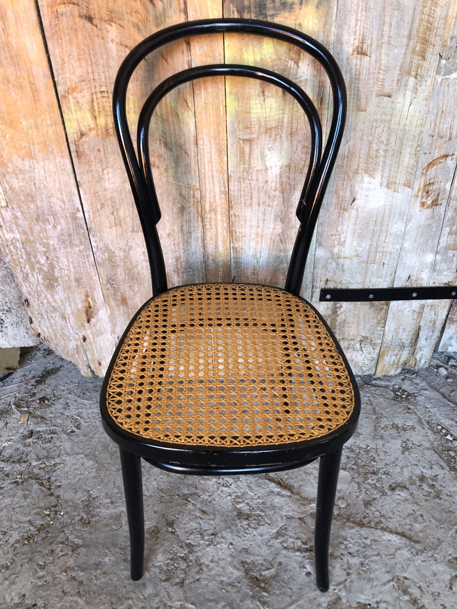 Bistrot wood & seat canned chair 70s vintage