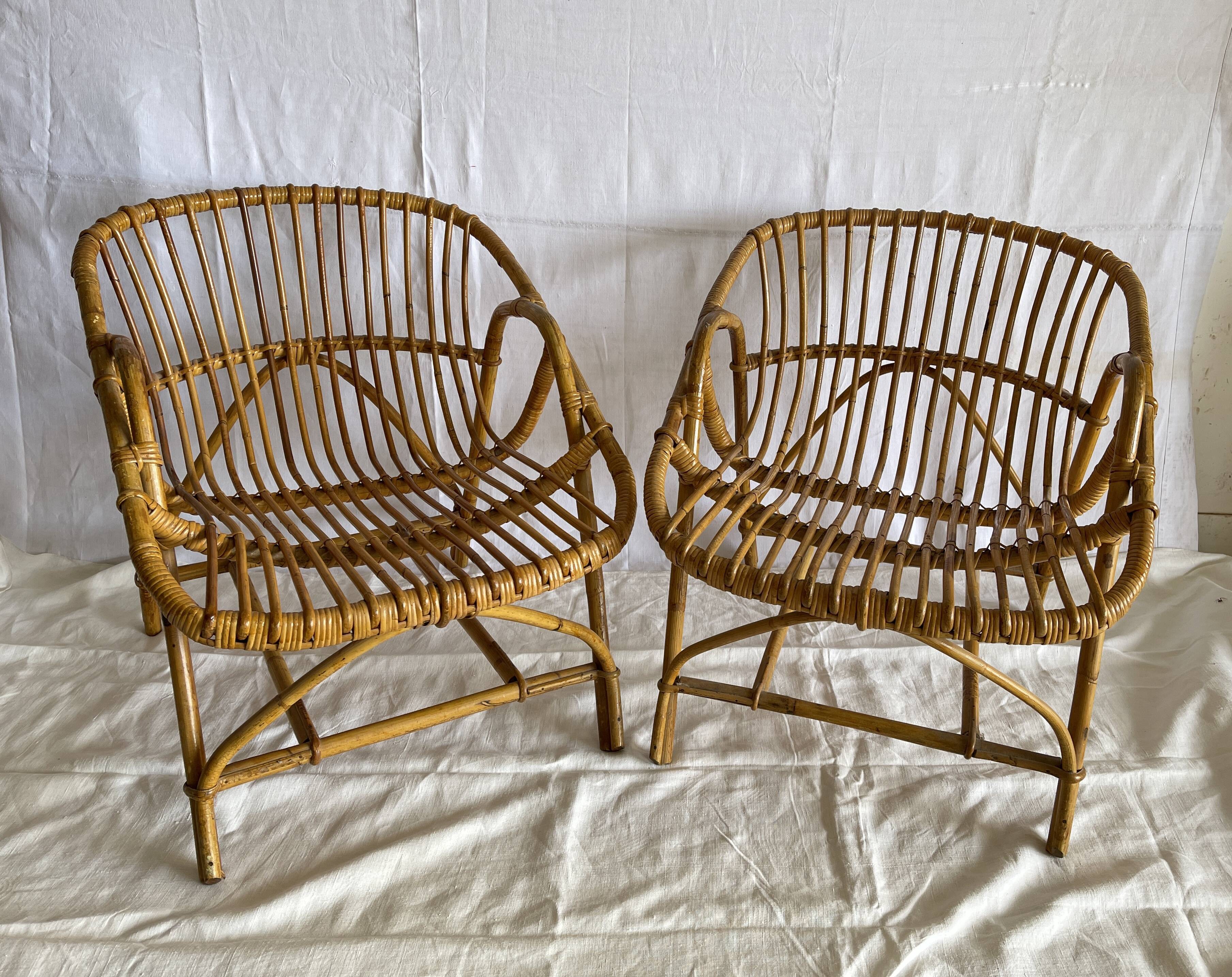 Pair of rattan basket chairs