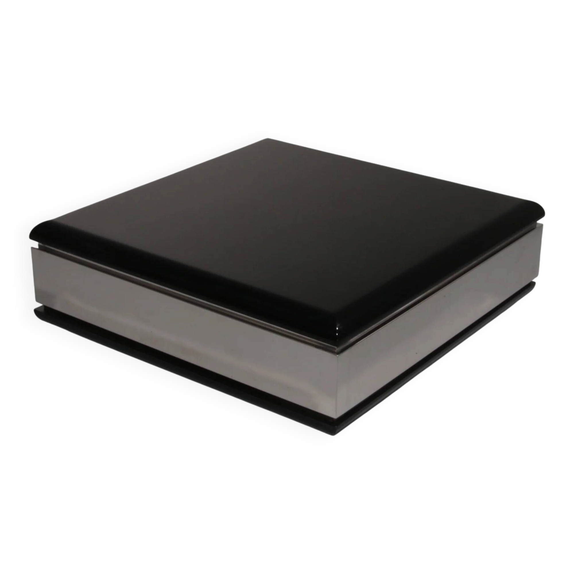 Willy Rizzo square black coffee table with mirrored glass