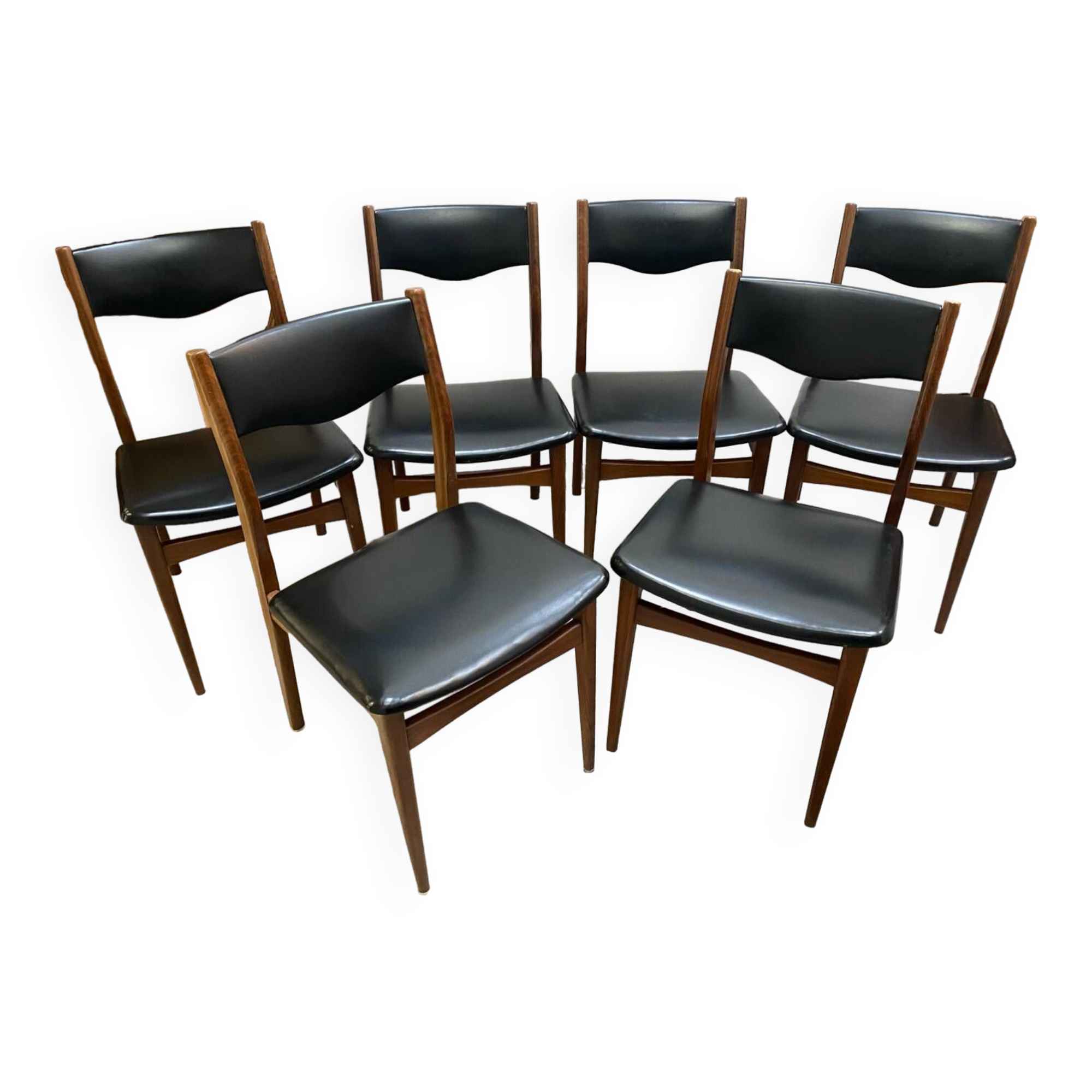 Set of 6 Scandinavian Skaï and teak wood chairs