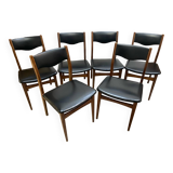 Set of 6 Scandinavian Skaï and teak wood chairs