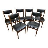 Ensemble de 6 chaises scandinaves Skaï et bois de teck