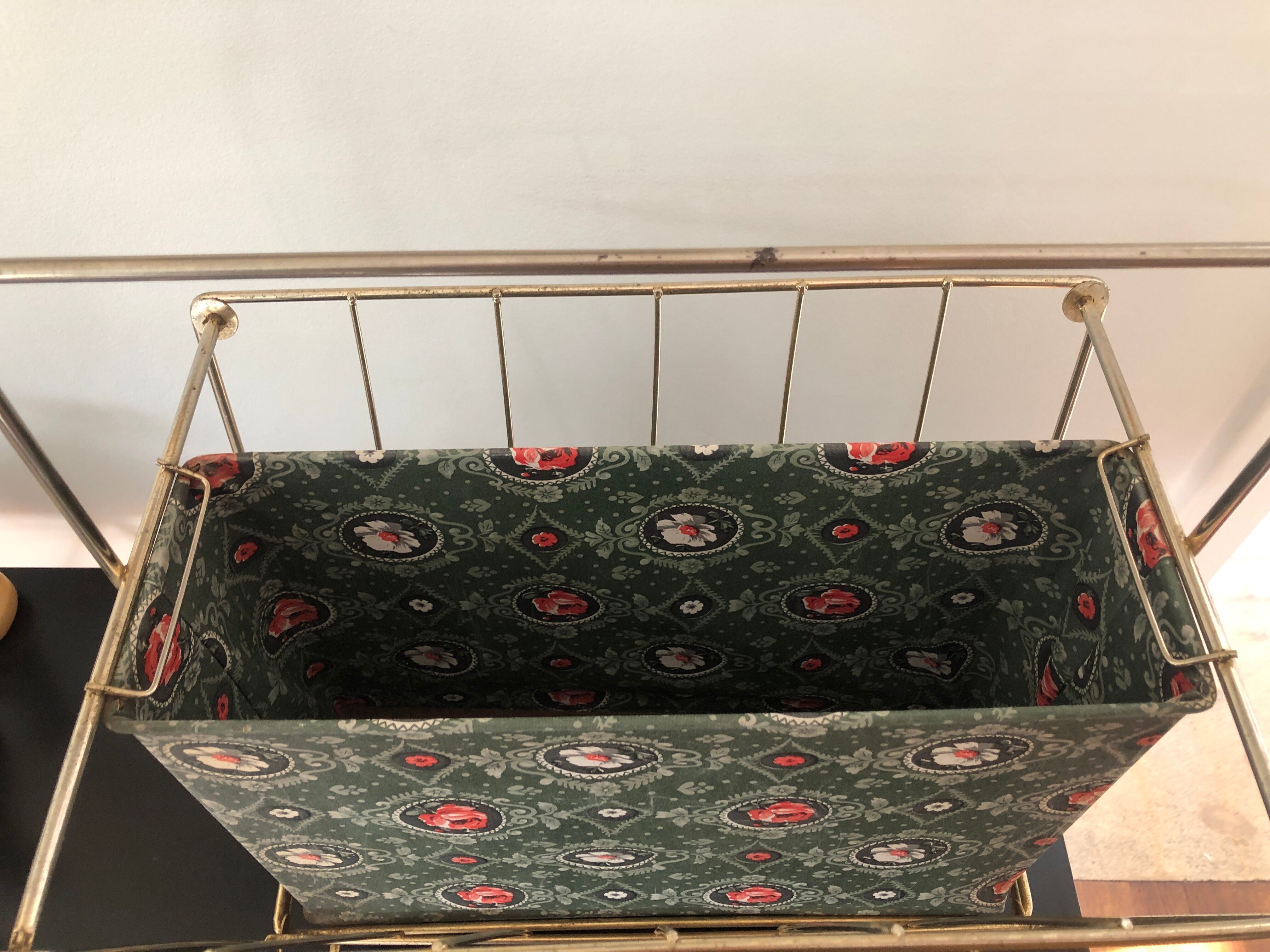 Metal magazine door and vintage oilcloth