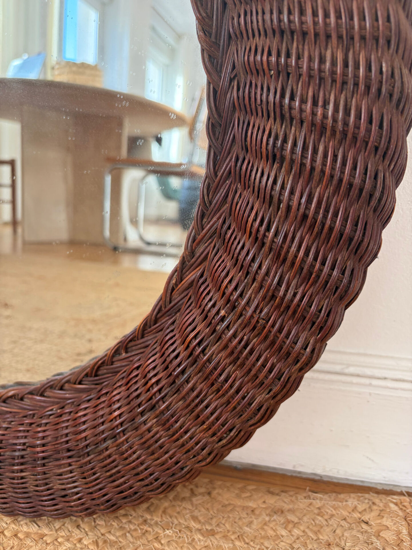 Mid-century wicker and rattan mirror