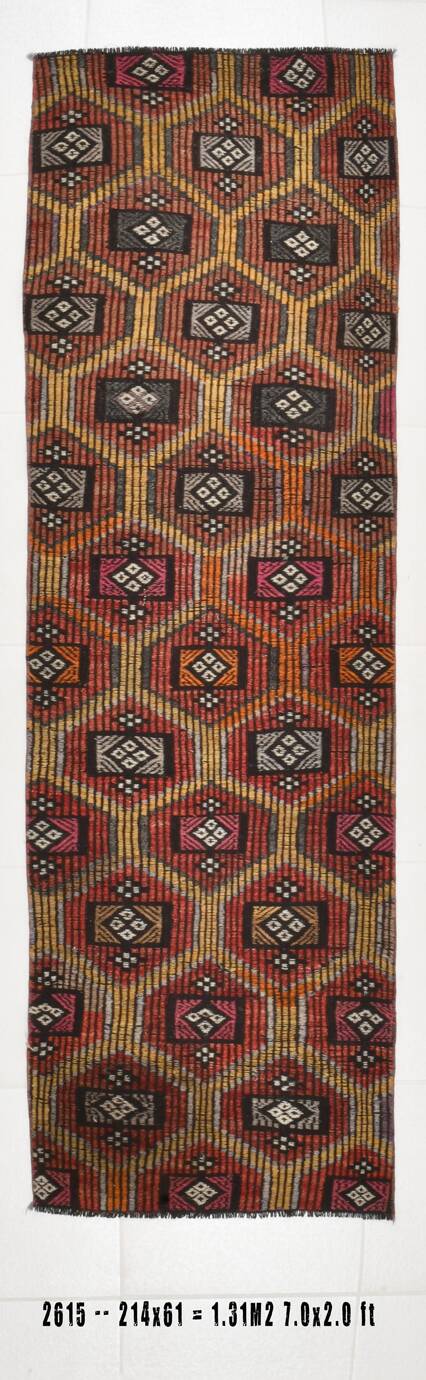 2x7 kilim handmade vintage distressed kilim runner, 61x214 cm