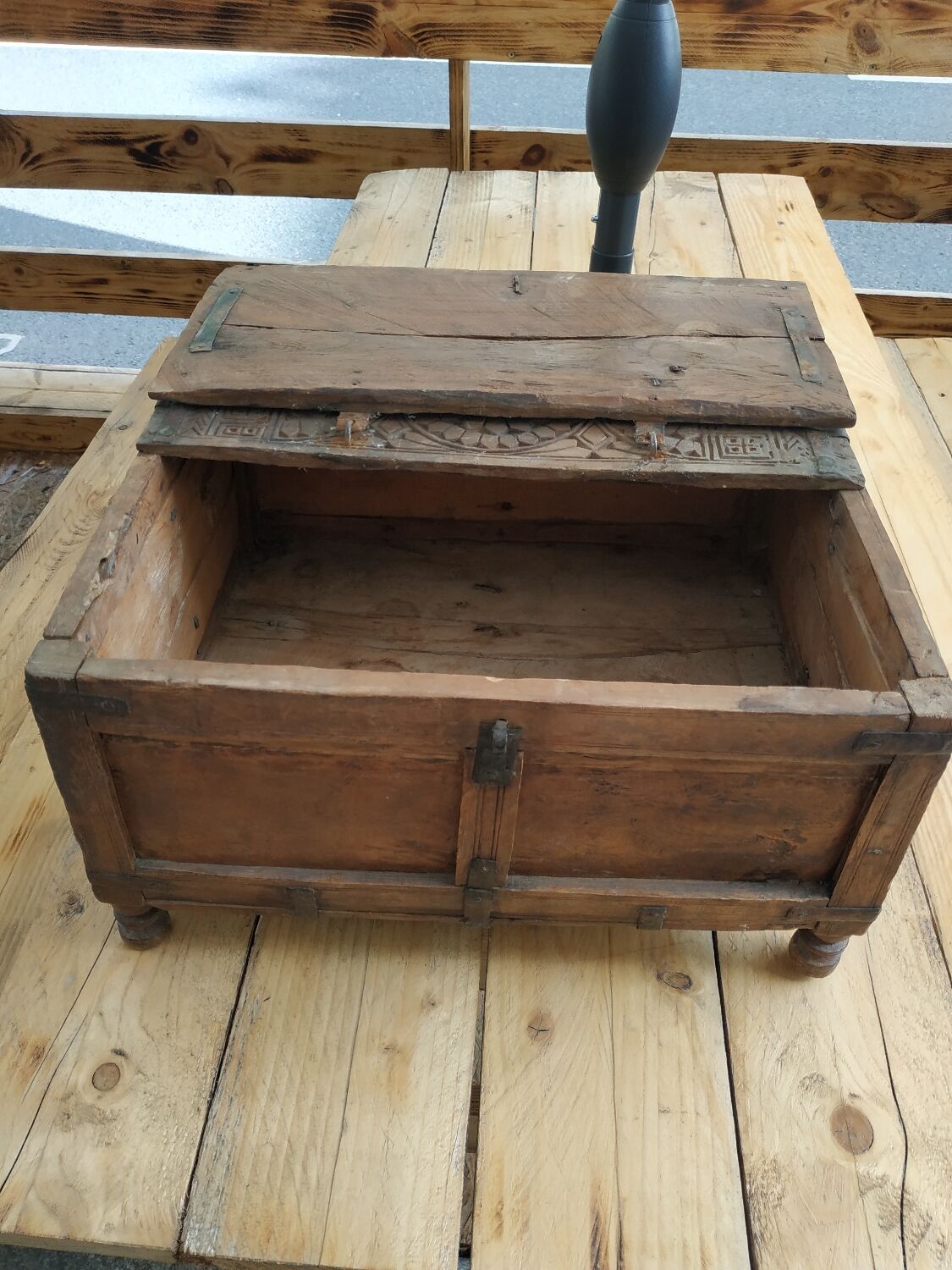 Carved wooden wedding chest