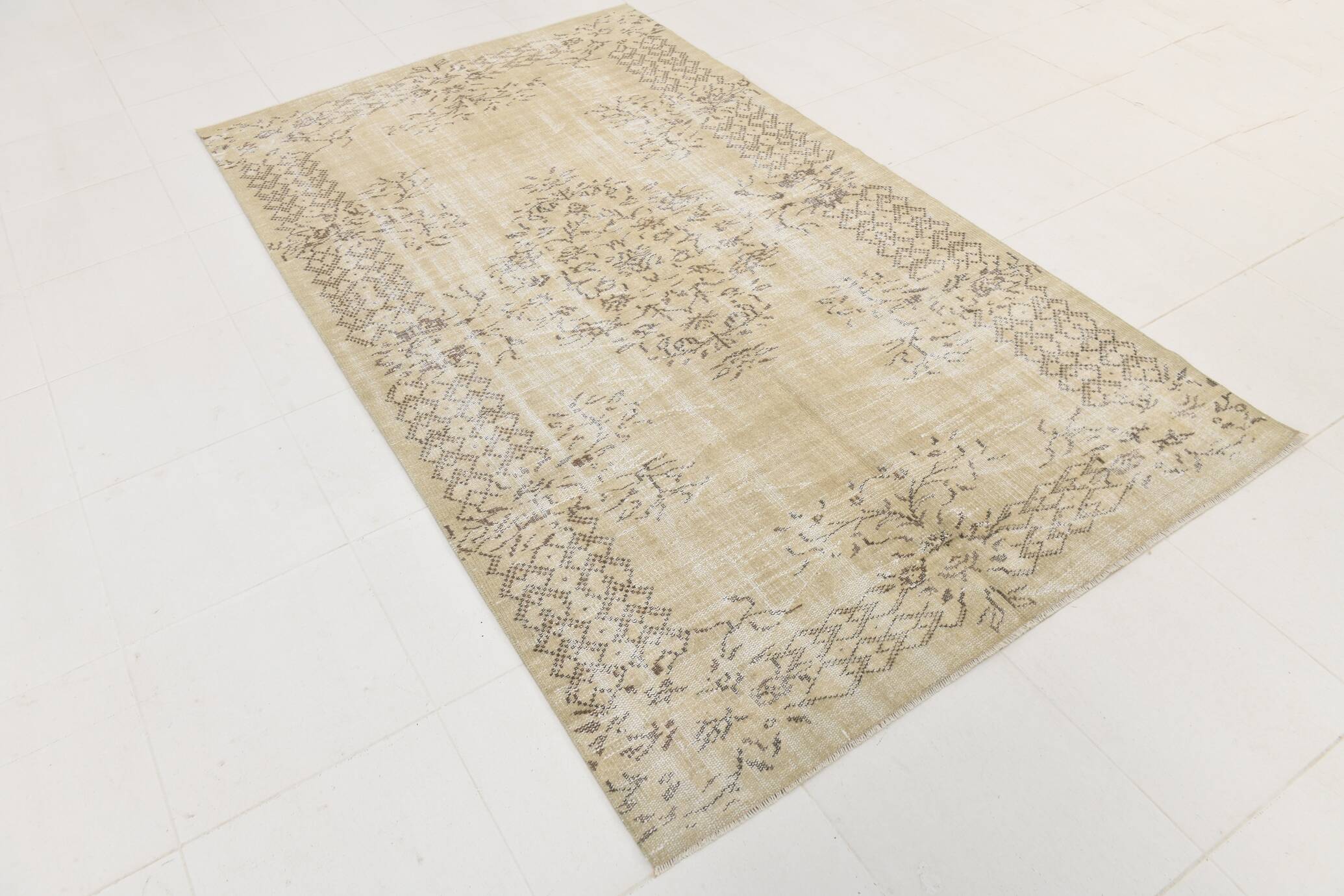 Vintage Cream & Brown Turkish Handmade Rug, 149x252Cm
