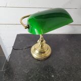 Lampe de bureau vintage en laiton abat-jour en verre