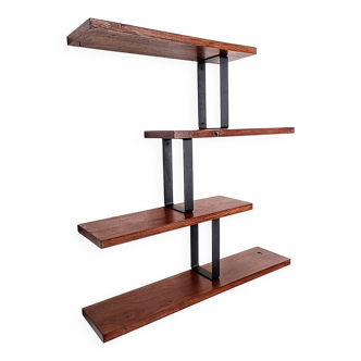 Solid Oak Wood Shelf with Invisible Shelves and Black Steel Supports - Elegance & Modernity