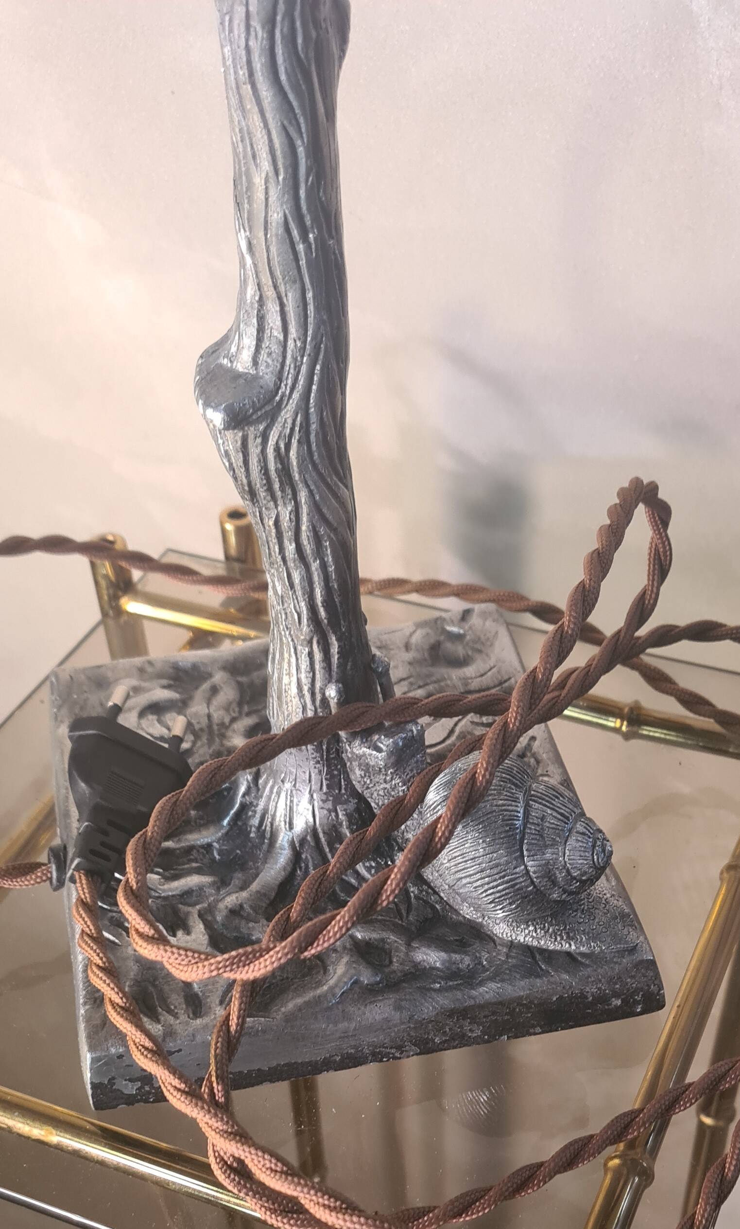 large American art deco steel patina lamp, 64x24 tulip signed max elec ok set to French standard