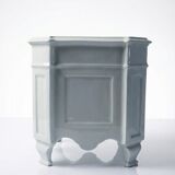 Square cache-pot with feet in celadon Limoges porcelain, Rococo style.