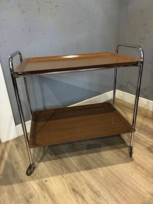 ADT Mobile Bar Cart / Serving Trolley — Chrome & Wood-Effect, 1970s Germany