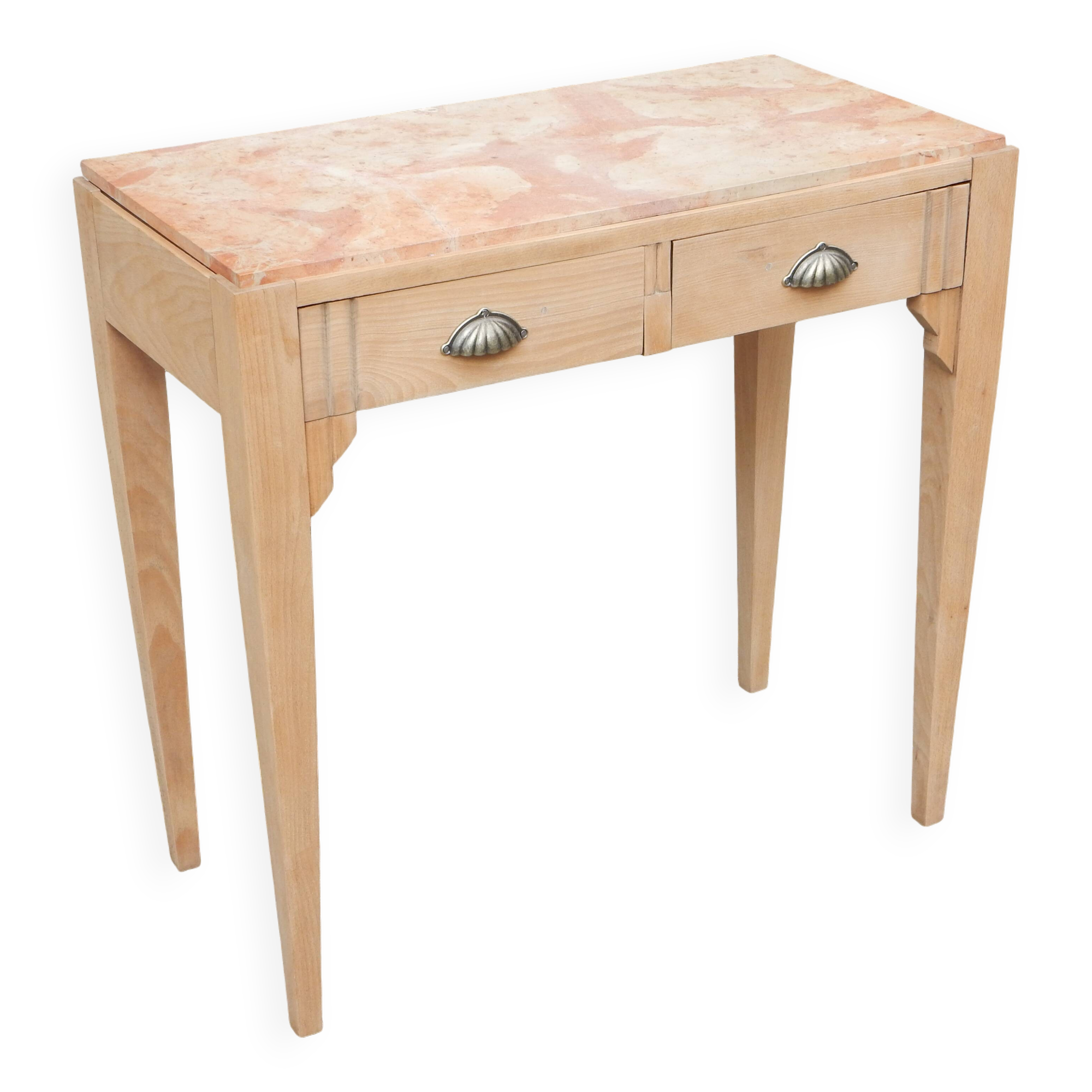 Ancienne console Art Déco - Hêtre et marbre rose - Table d'appoint