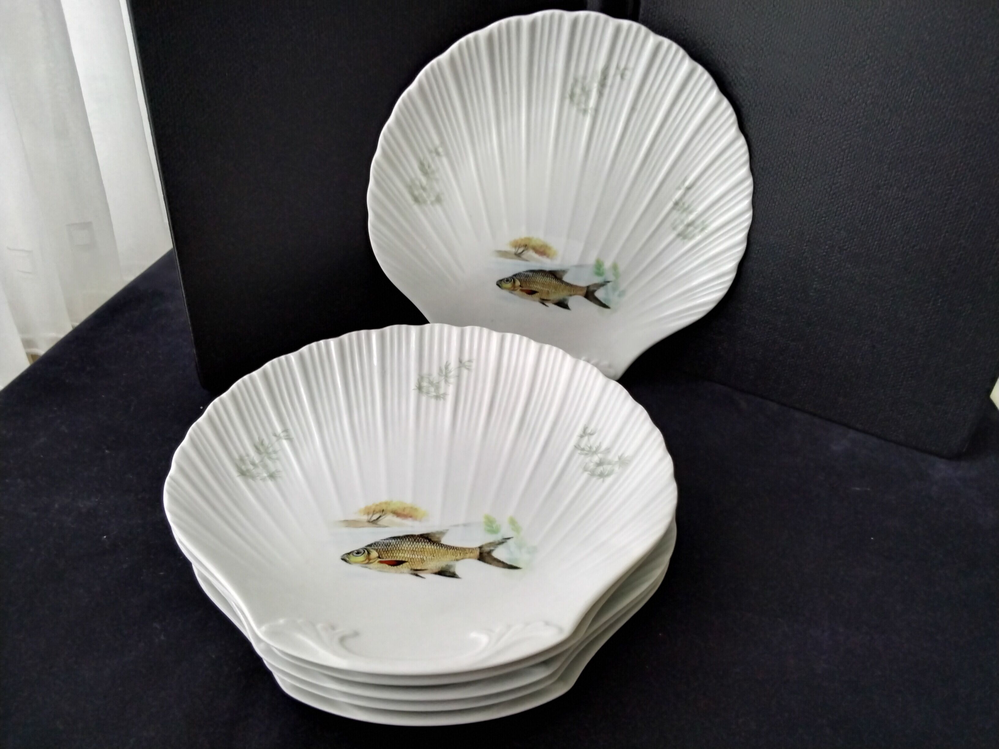 6 Limoges porcelain fish plates