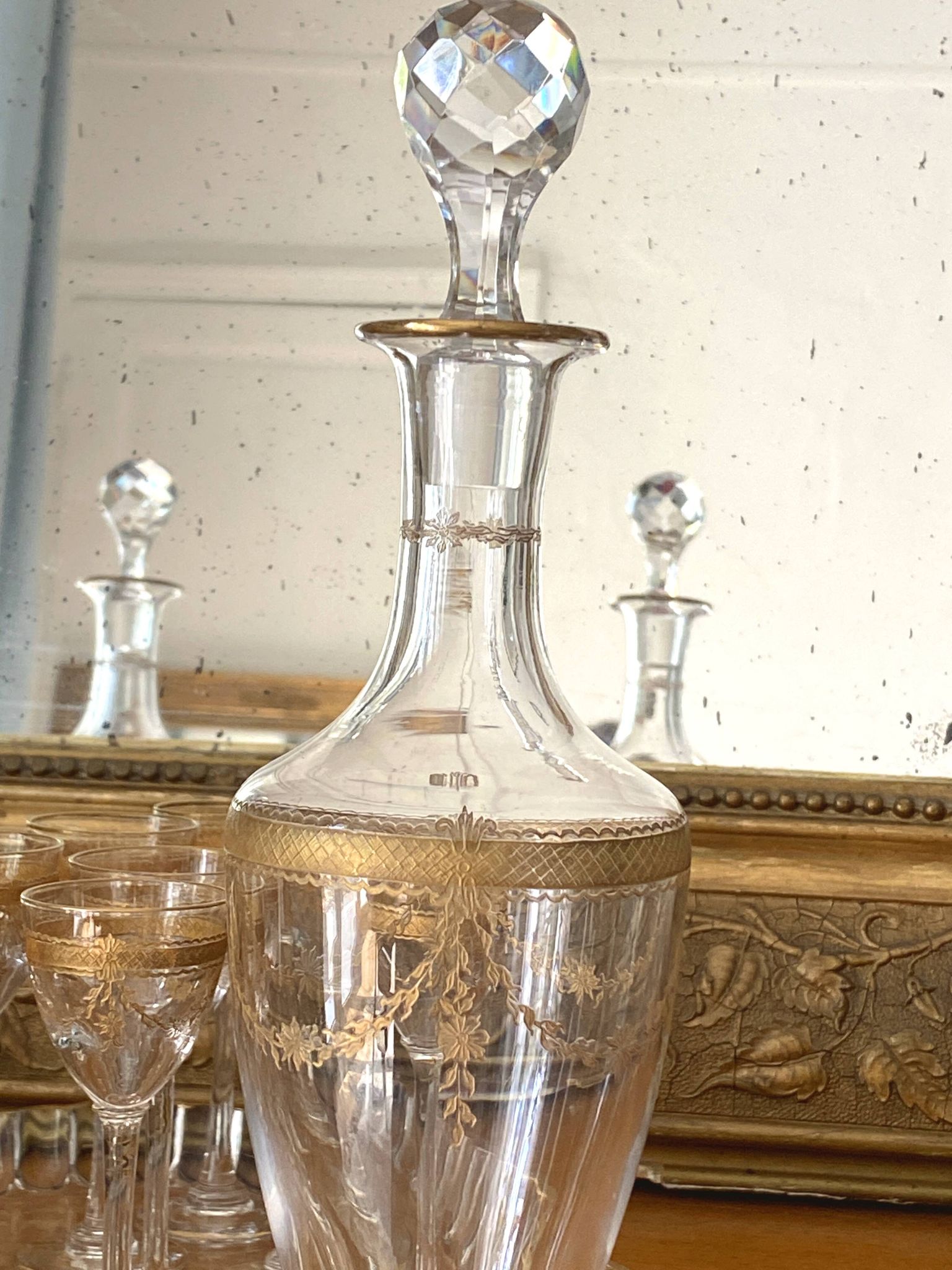 Saint Louis 14-piece liqueur set, fine 19th century gold-plated crystal