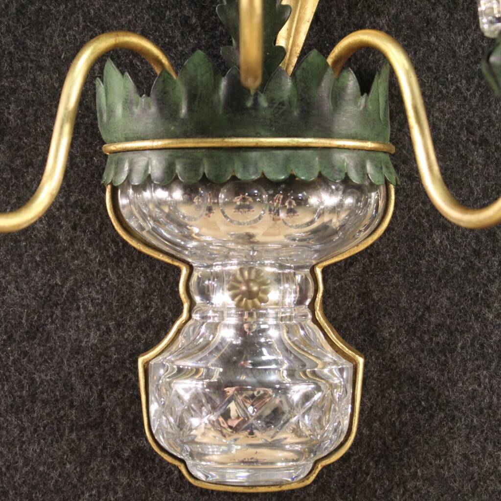 Italian crystal and metal wall lamp from the 70s