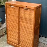 Antique oak tambour door filing cabinet, H120