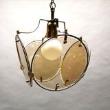 Suspension from the 70s in brass and brown smoked glass
