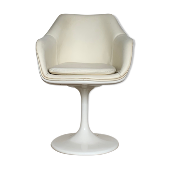 Vintage swivel desk foot tulip in white leather