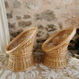 Pair of Vintage Wicker Armchairs for Children