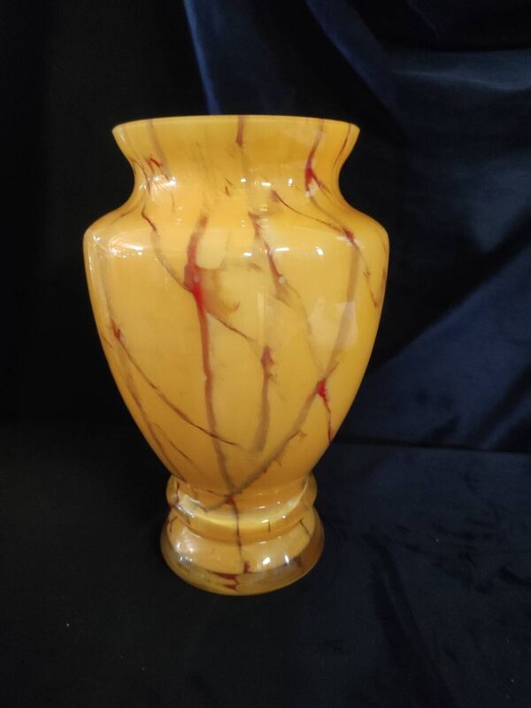 Vase larochère marbré jaune et rouge