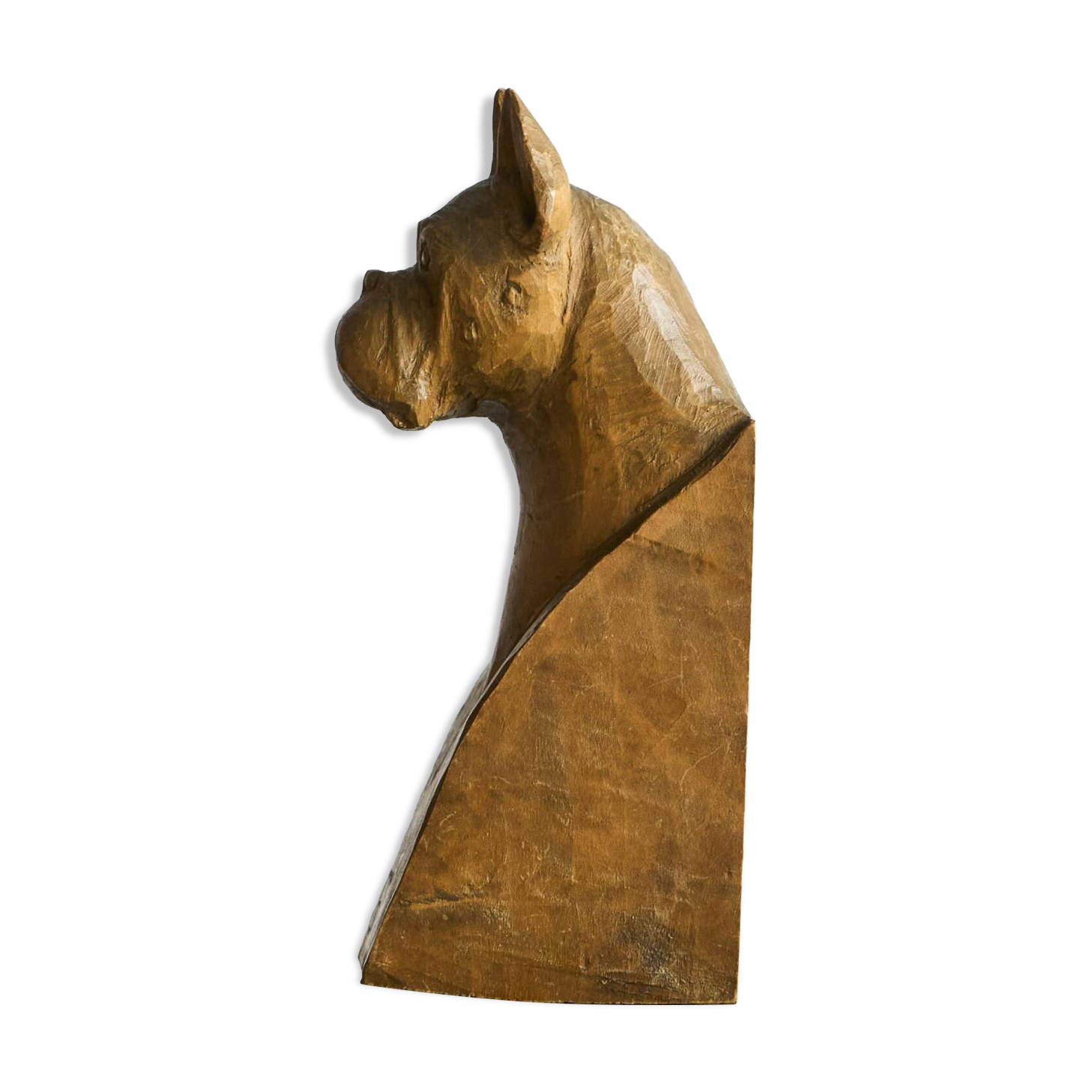 Sculpture of a boxer bookends in carved solid wood, mid-20th century.