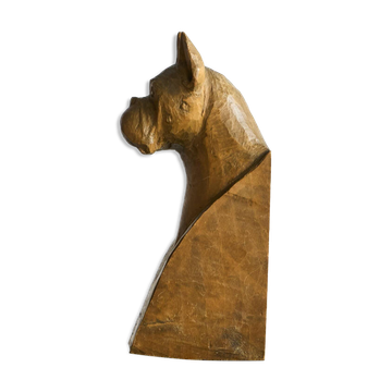 Sculpture of a boxer bookends in carved solid wood, mid-20th century.
