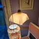 Suspension abat jour en toile de Jouy et opaline drapée rose