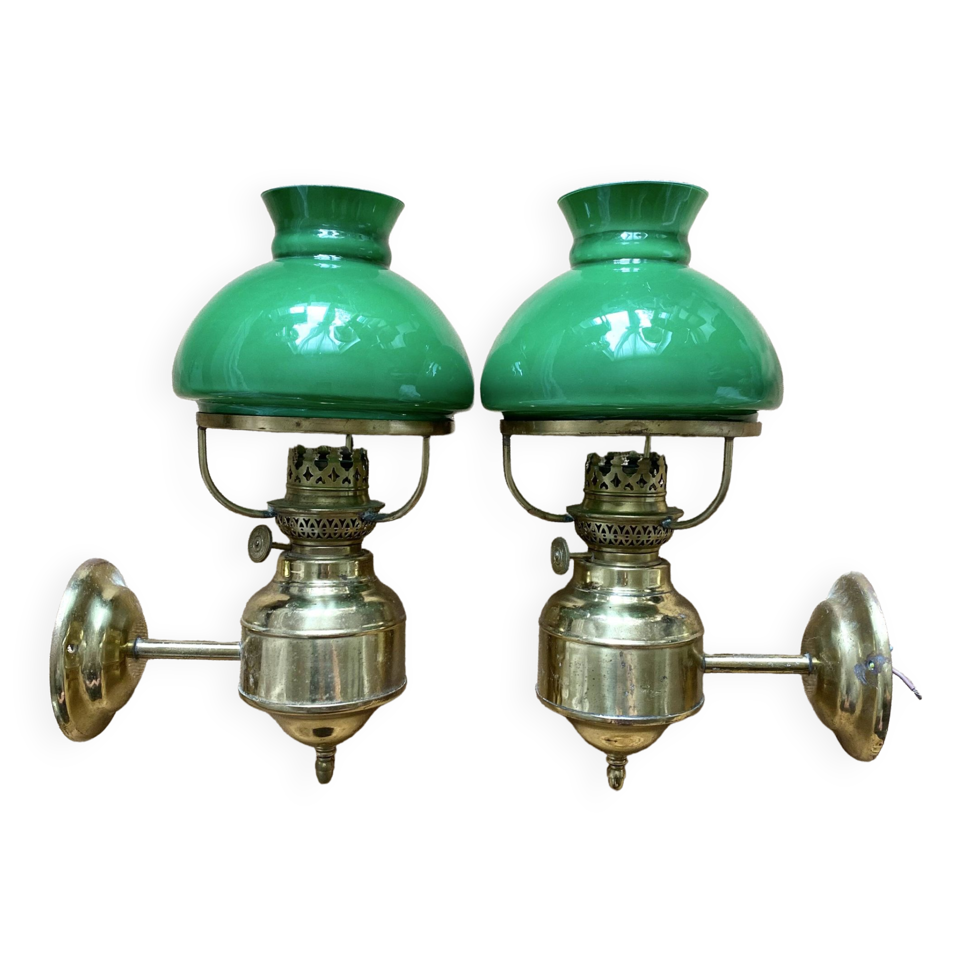 Pair of opaline and brass wall lights