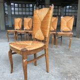 Dining chairs with rush made of oak wood, France 1950s, Set of 6