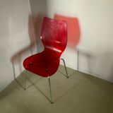 Vintage red acrylic chair, 60s 70s design, chrome metal plexiglass
