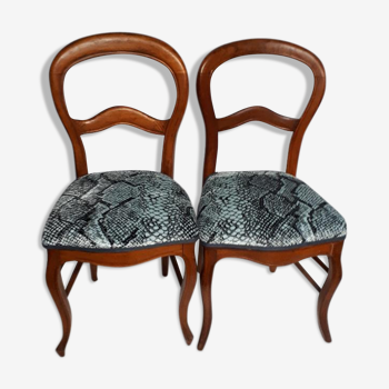 Deux chaises Louis Philippe retapissées "Reptiles"