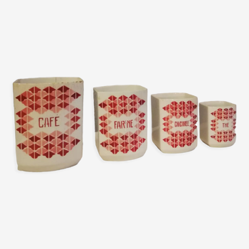 Series of 4 spice jars red and white checkerboard decoration