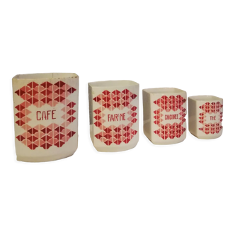 Série de 4 pots à épices  décor de damier rouge et blanc