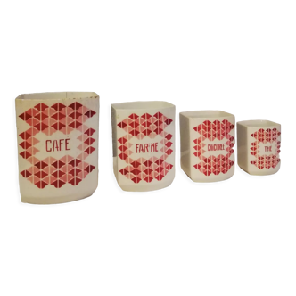 Series of 4 spice jars red and white checkerboard decoration