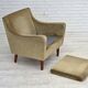 1970s, Danish armchair, original green furniture velour, teak wood legs.