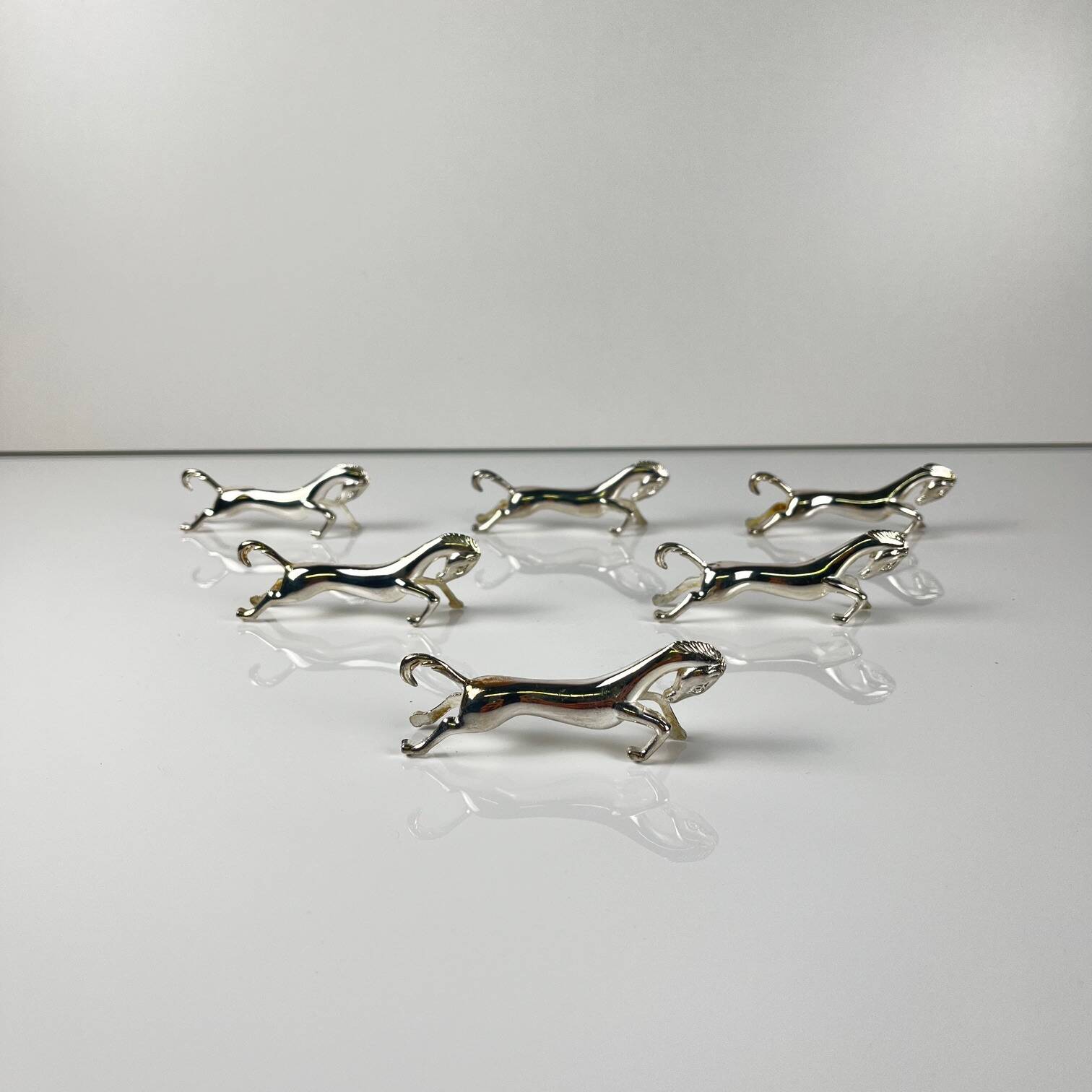 Set of 6 antique silver-plated horse-shaped knife holders
