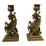 Paire de bougeoirs anciens chimères