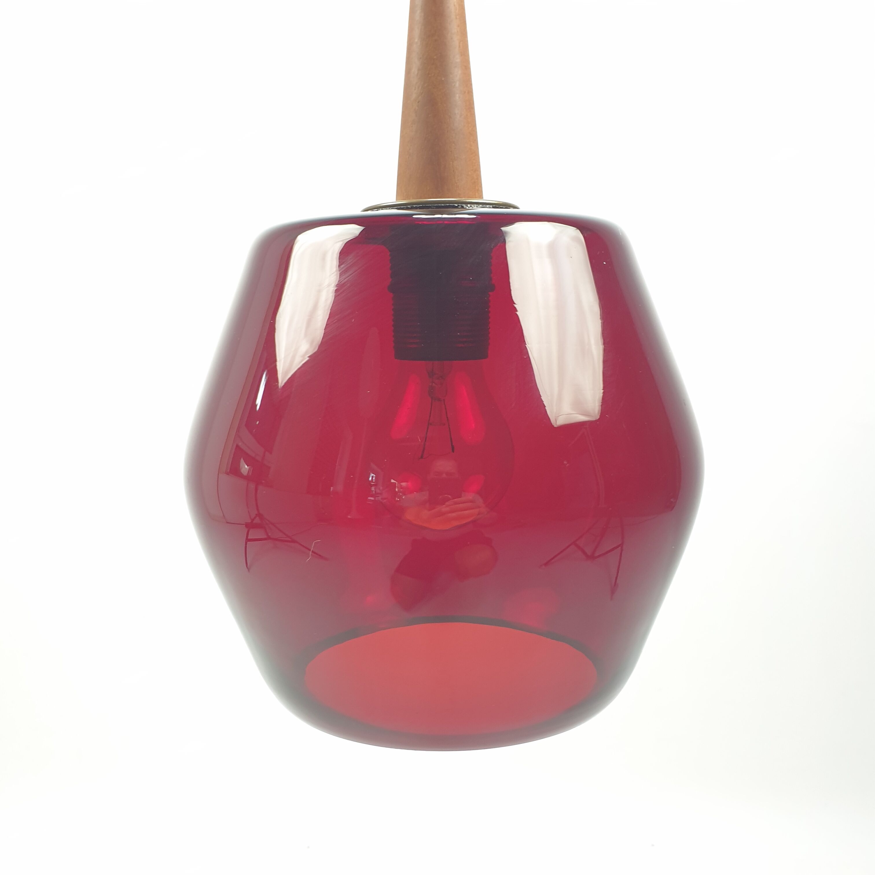 Mid century glass and teak pendant lamp, 1970s