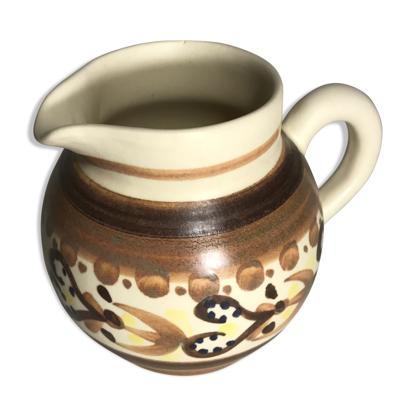 Old Quimper ceramic beige vintage ceramic jug