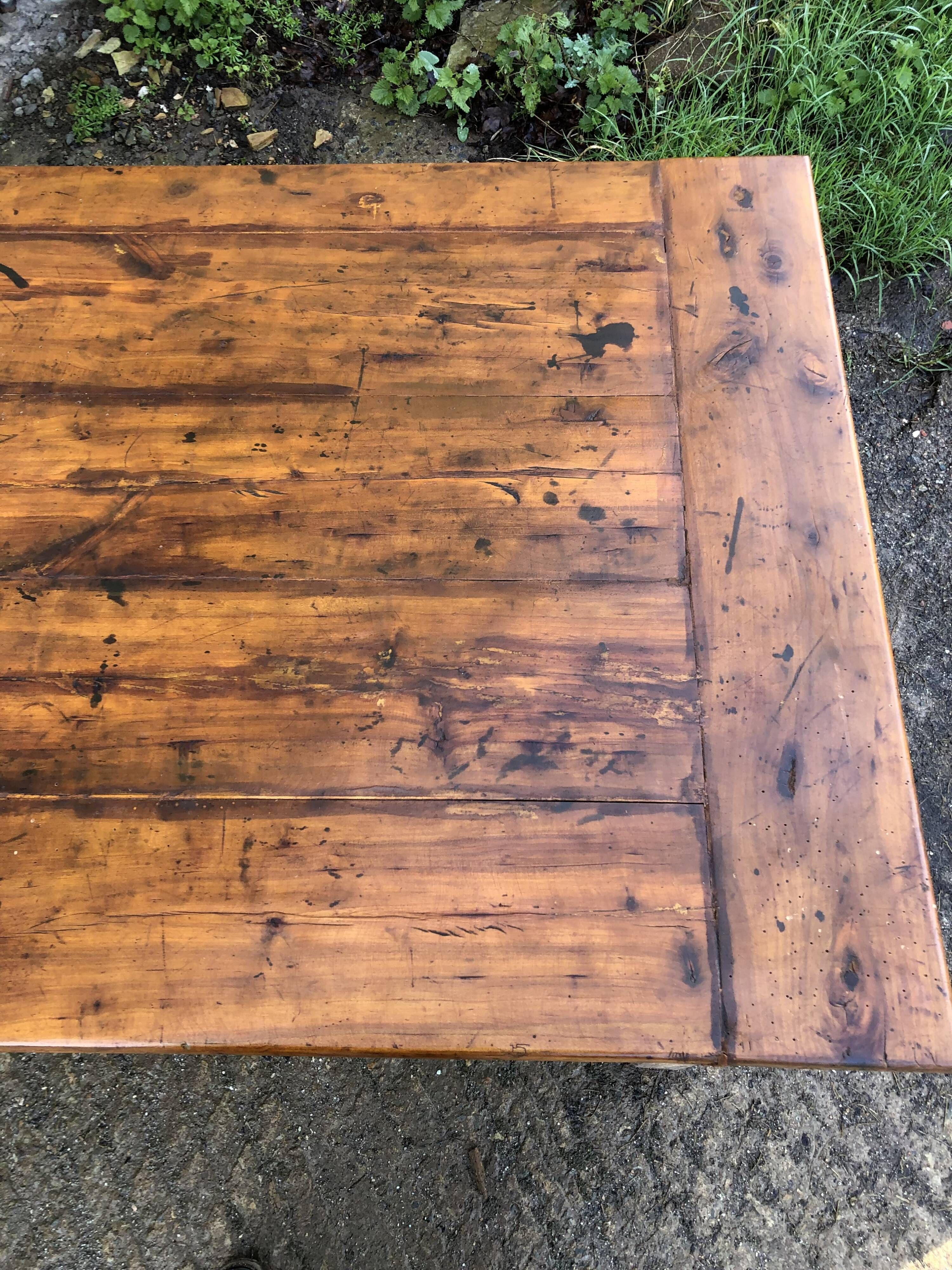 Antique Rustic Solid Cherry Farmhouse Table with 3 Drawers and 1 Pull Out