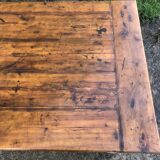 Table de ferme rustique ancienne en cerisier massif à 3 tiroirs et 1 tirette