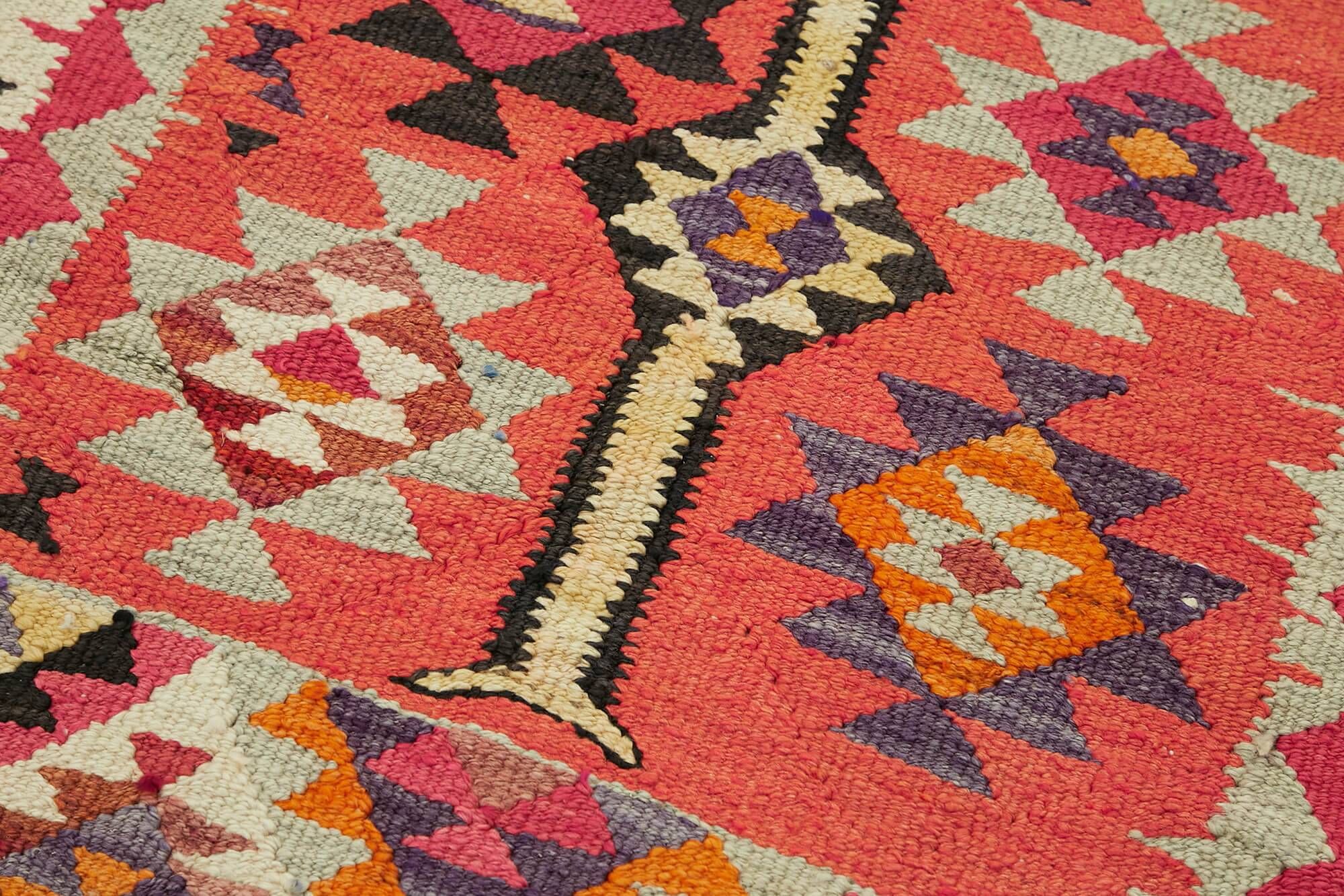 Turkish Handwoven Vintage Herki Kilim 93 cm x 340 cm