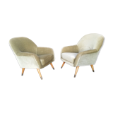 Ensemble de fauteuils Danois club organique années 50 Vert tendre glacé