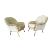Ensemble de fauteuils Danois club organique années 50 Vert tendre glacé