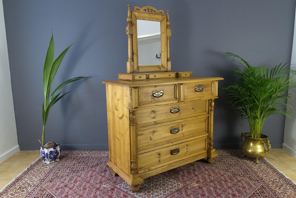 Art nouveau style baltic pine chest of drawers with mirror