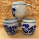 Set of 3 Beer Pint Mugs Stoneware Grey Vintage Blue Flower Decor