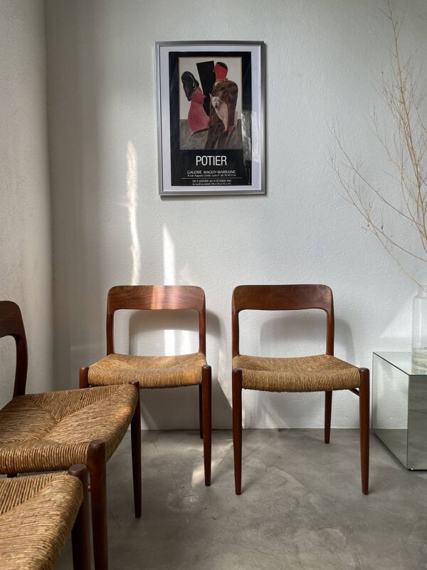 Chaises modèle 75 paille Niels O. Moller 1950